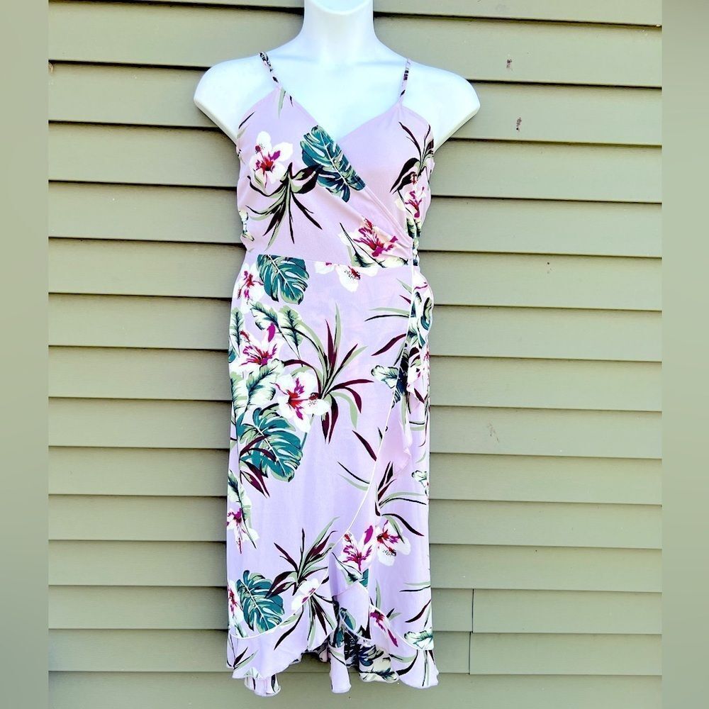 🌸Jennifer Lopez Flounce Faux-Wrap Dress Size L (AA4)